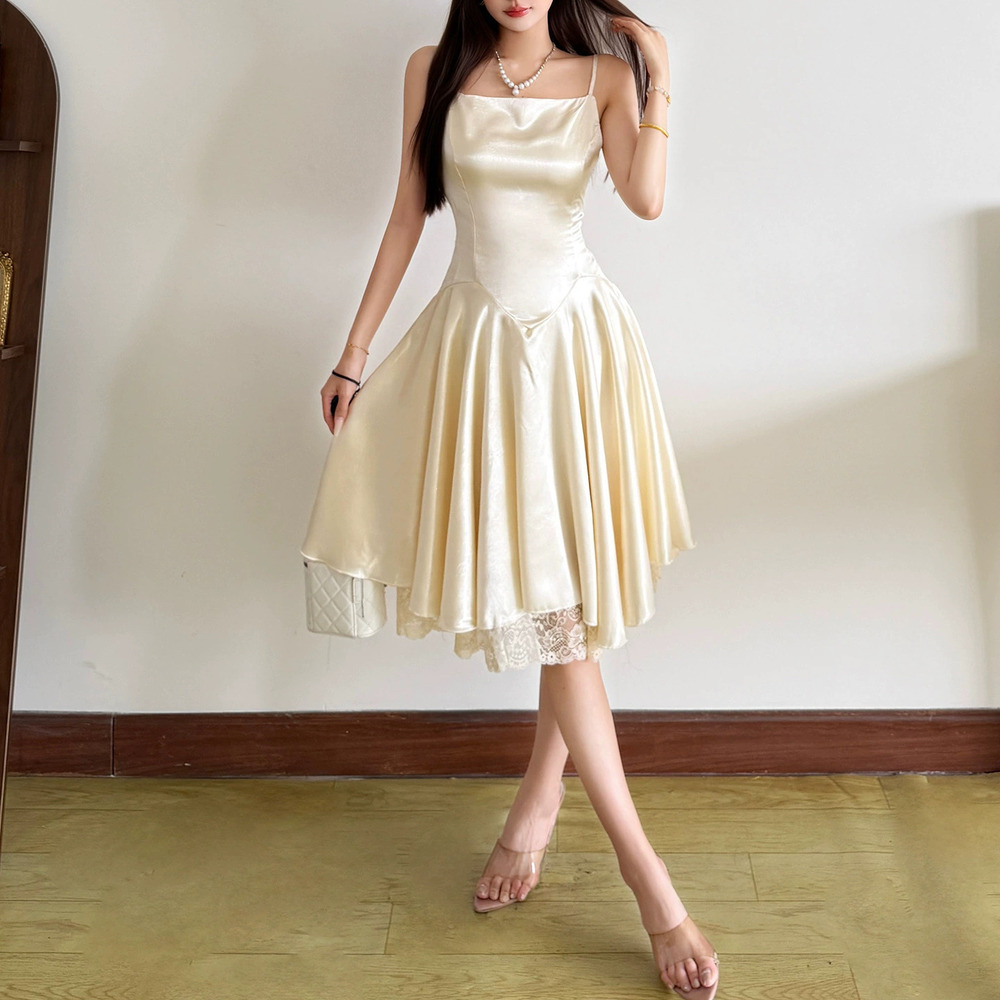 Zara Summer Sleeveless Midi Dress Solid Color Lace Lined